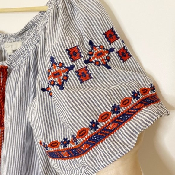 LOFT Playa Off Shoulder Embroidered Tassel Top M - Picture 5 of 8